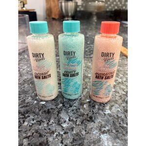 New Lot of 3 Dirty Works Bath Salts – Coconut, Fruity, and Hydrating Scents – 20